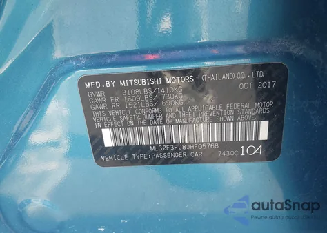 2018 Mitsubishi Mirage G4 Es z USA, uszkodzony, nr VIN ML32F3FJ8JHF05768